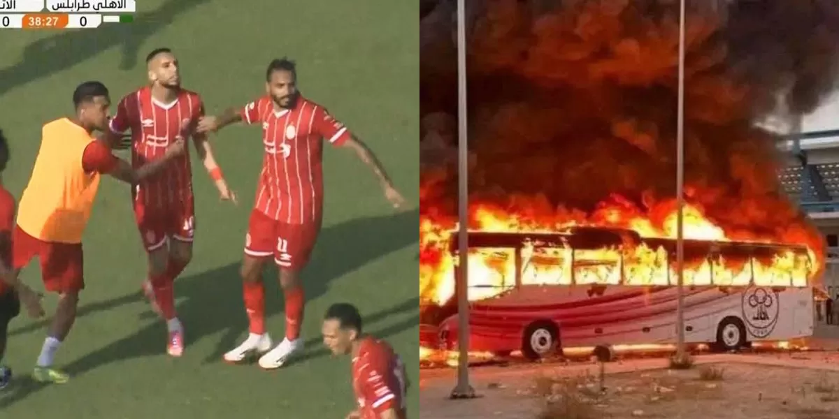 هدف الزرهوني يتسبب في أحداث شغب خطيرة وإضرام للنار في حافلة الاتحاد الليبي- فيديو